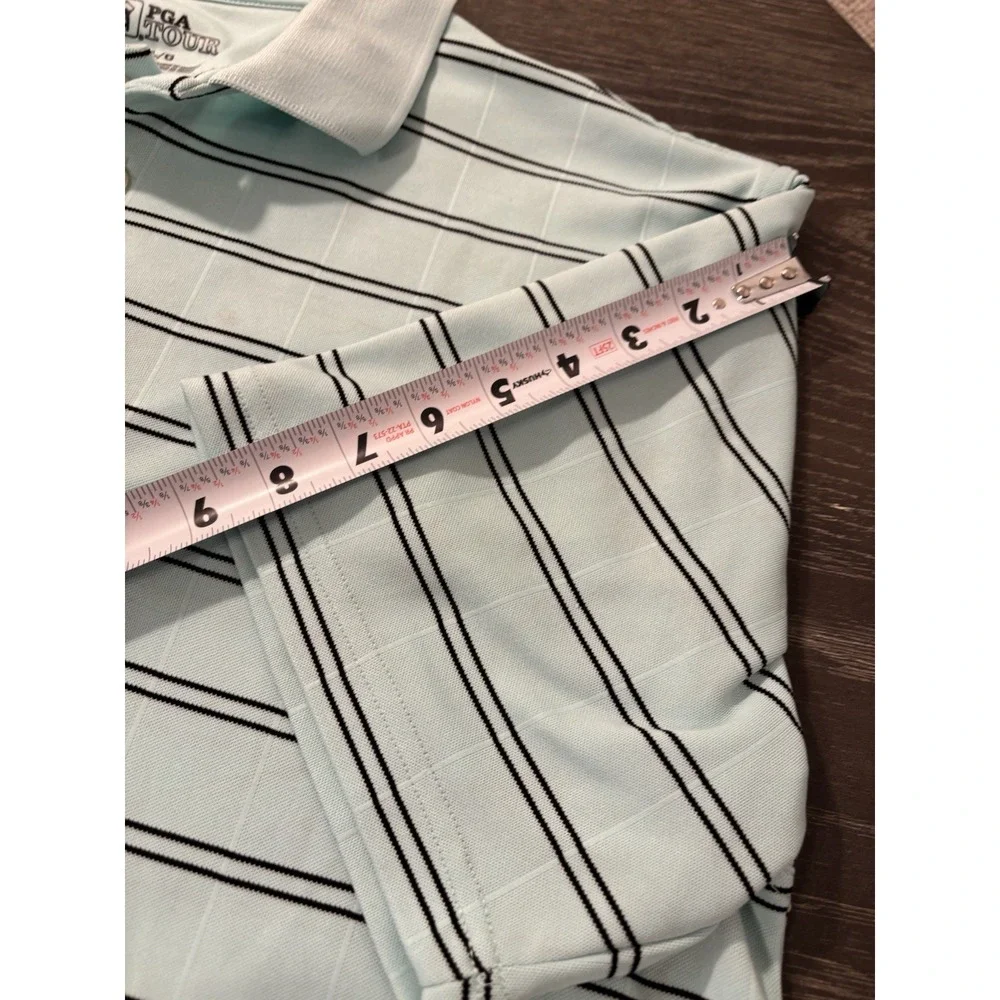 PGA Tour Mens Short Sleeve Polo Shirt‎ Gray Large  Striped